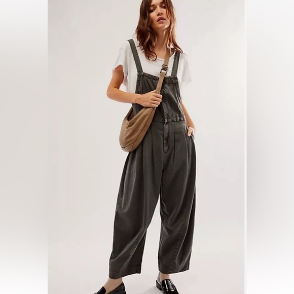 Free People Leonie Menswear One Piece Overall Pleated Adjustable Straps Tweed - Picture 2 of 8